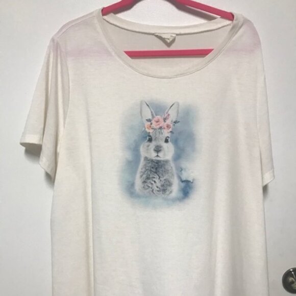 NEW Adorable Cloth & Portrait Womens Beaded Bunny Long Tee. Sz. XXL - Picture 1 of 4